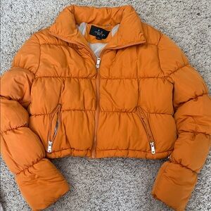 Women’s LA Coalition orange puffer cropped coat jacket sz XL CUTE!